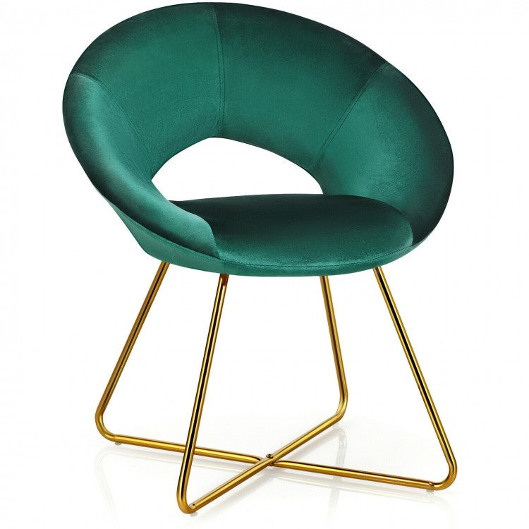 Modern Accent Velvet Dining Arm Chair with Golden Metal Legs and Soft Cushion