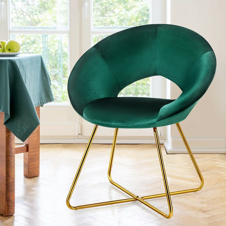 Modern Accent Velvet Dining Arm Chair with Golden Metal Legs and Soft Cushion