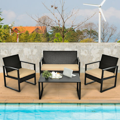 Ensemble de meubles de patio en rotin 4 pièces avec canapé rembourré, table basse et terrasse de jardin