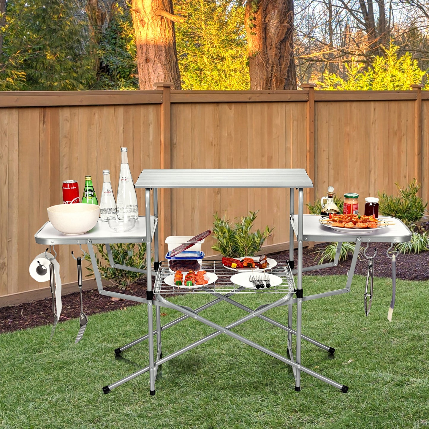 Table de barbecue d'extérieur pliable avec support pour grillades