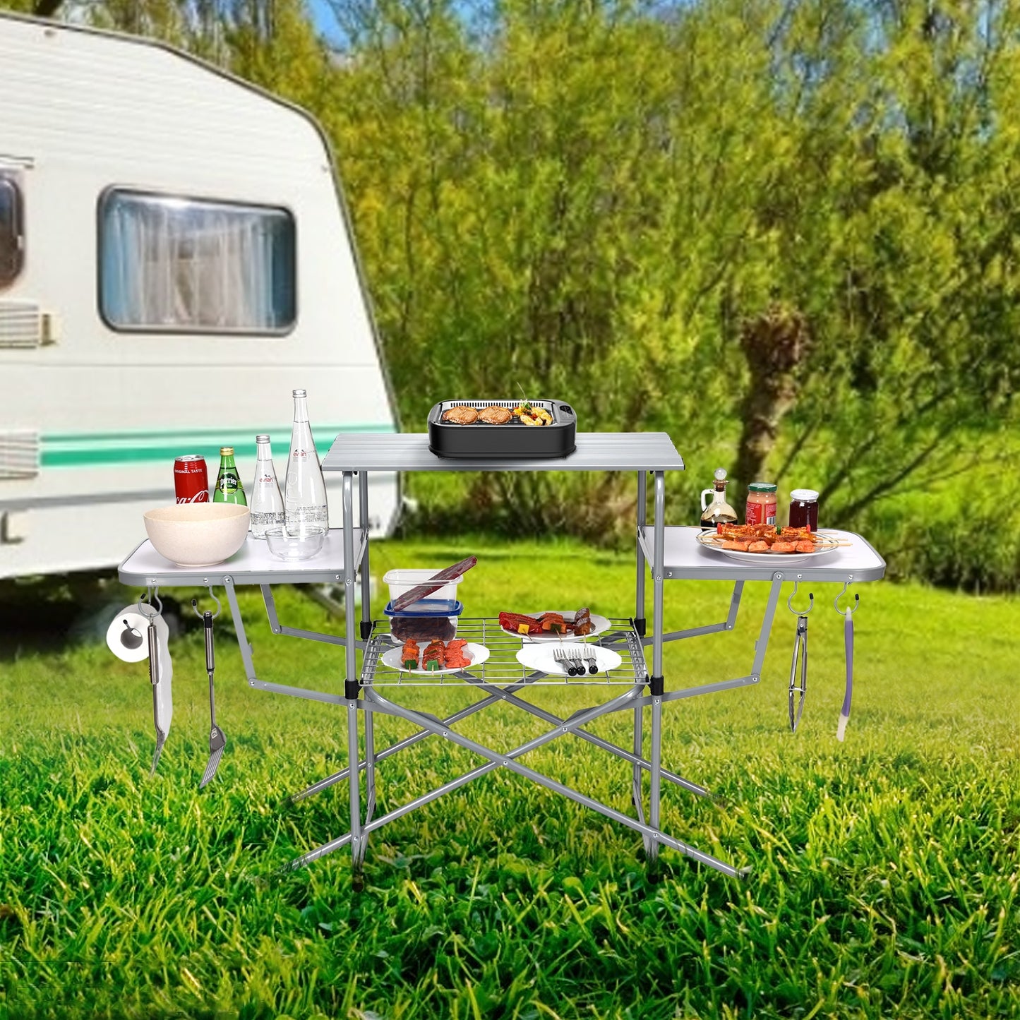 Table de barbecue d'extérieur pliable avec support pour grillades