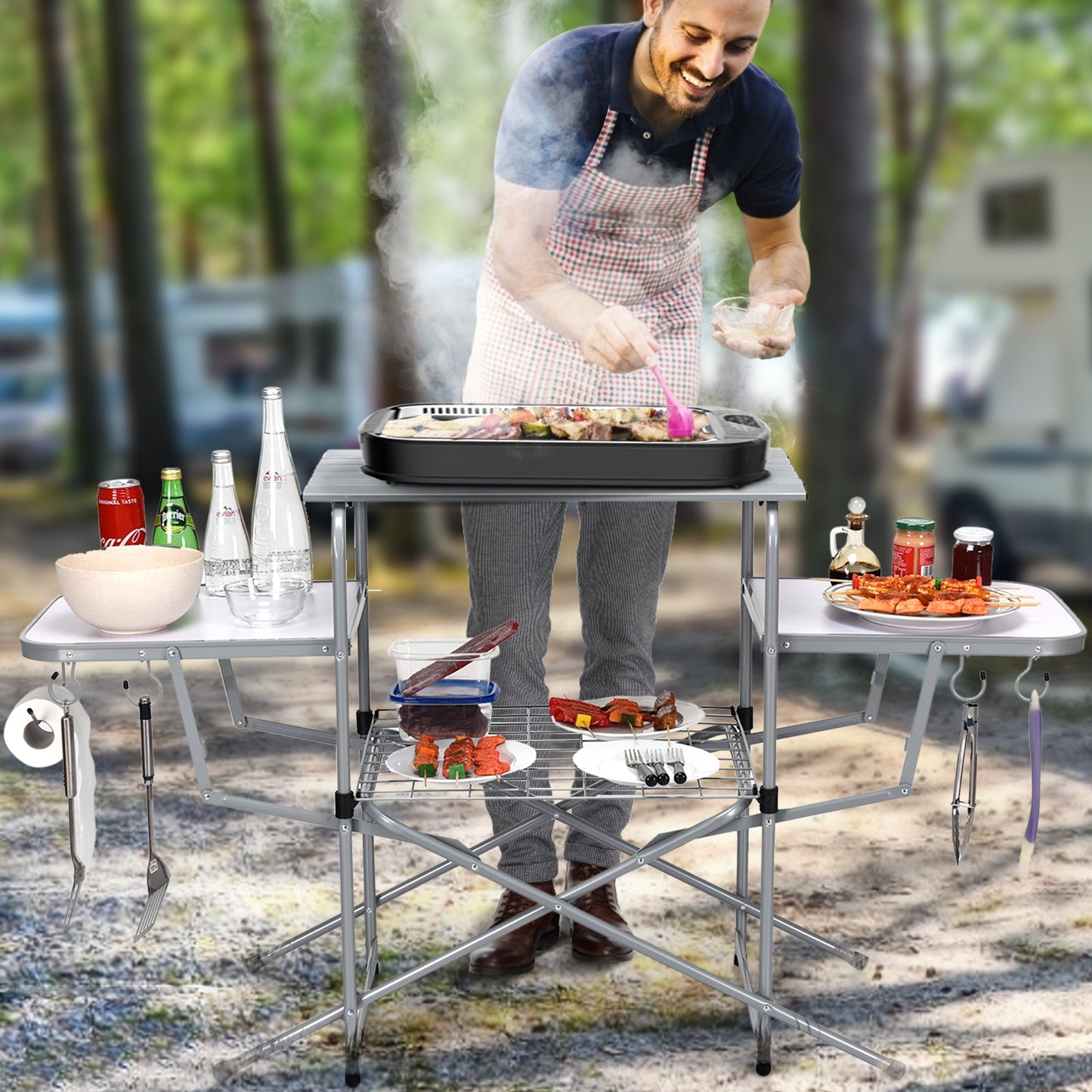 Table de barbecue d'extérieur pliable avec support pour grillades