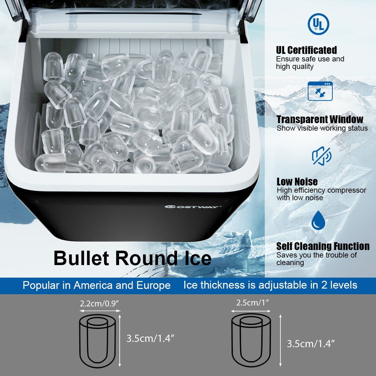 44 lbs Portable Countertop Ice Maker Machine with Scoop-Black