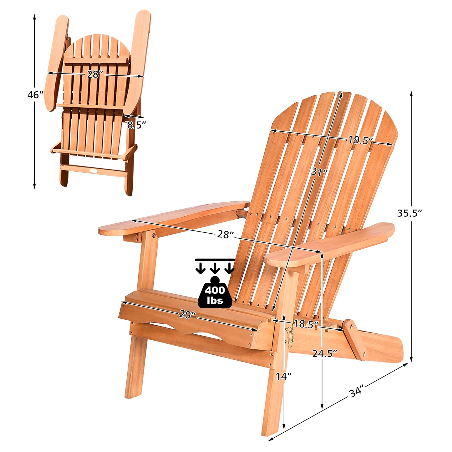 Chaise longue d'extérieur pliable en bois d'eucalyptus