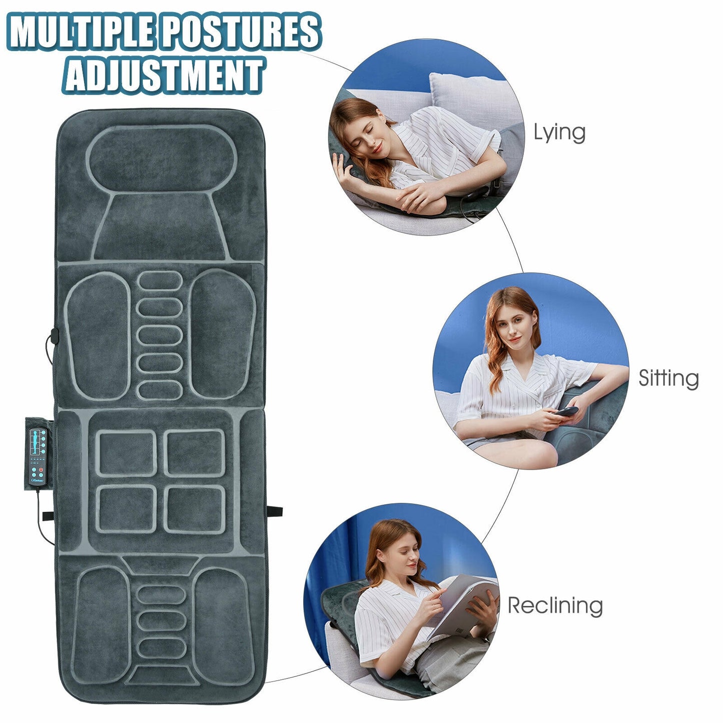 Tapis de massage pliable avec chaleur et 10 moteurs de vibration