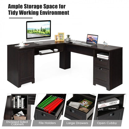 66 Inch L-Shaped Writing Study Workstation Computer Desk with Drawers