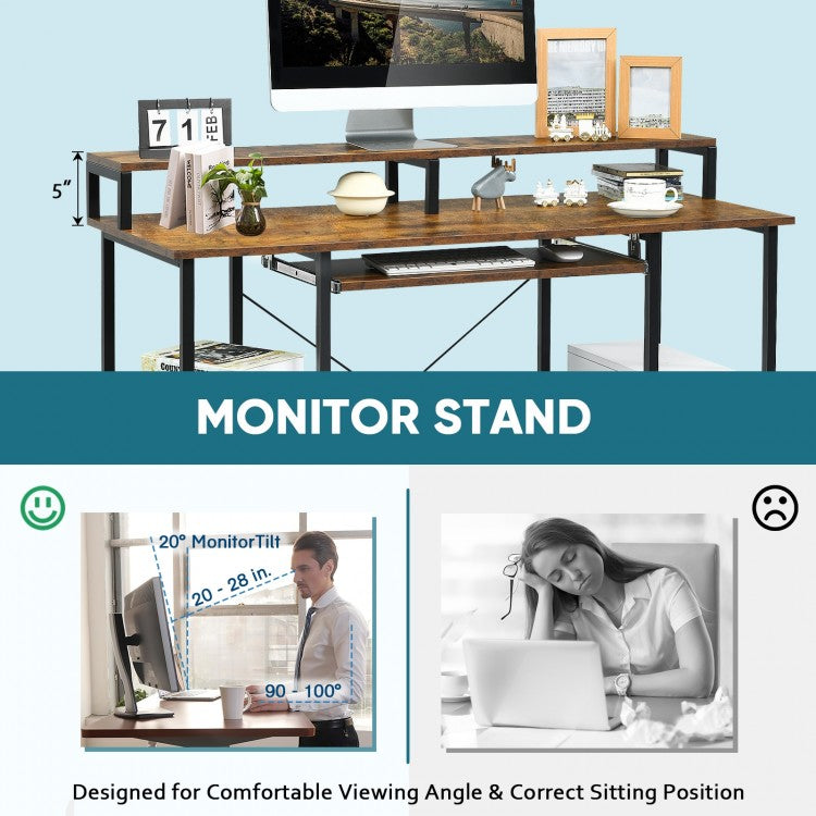 Bureau d'ordinateur de 47 pouces, table d'étude et d'écriture avec plateau pour clavier et support pour moniteur