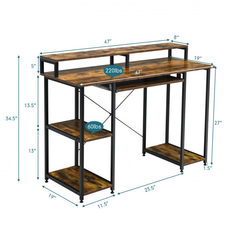 Bureau d'ordinateur de 47 pouces, table d'étude et d'écriture avec plateau pour clavier et support pour moniteur