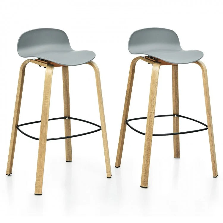 Set of 2 Modern Barstools Pub Chairs with Low Back and Metal Legs