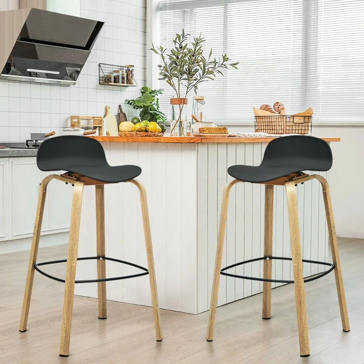 Set of 2 Modern Barstools Pub Chairs with Low Back and Metal Legs