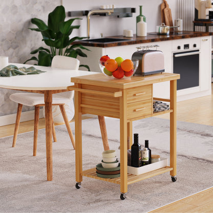 Bamboo Kitchen Trolley Cart with Tower Rack and Drawers