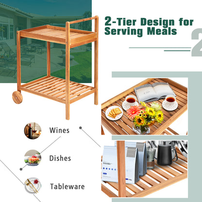 2-Tier Rolling Kitchen Island Serving Cart with Legs and Handle