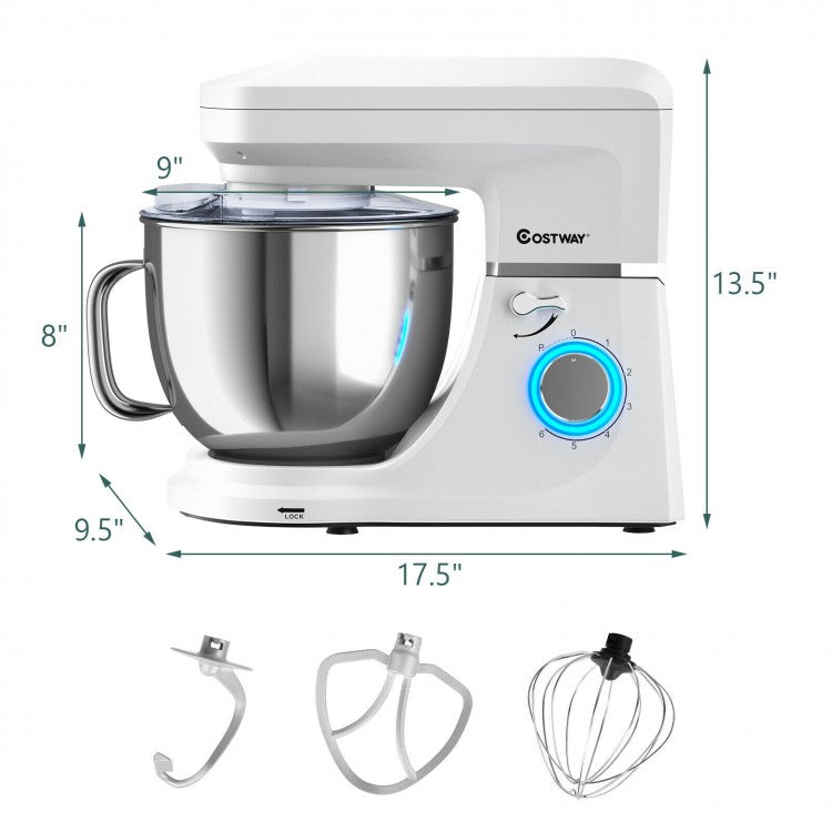 7.5 QT Tilt-Head Stand Mixer 6 Speed 660W with Dough Hook Beater