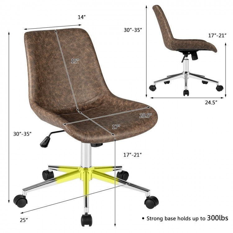 Chaise de bureau réglable en cuir sans accoudoirs à dossier moyen