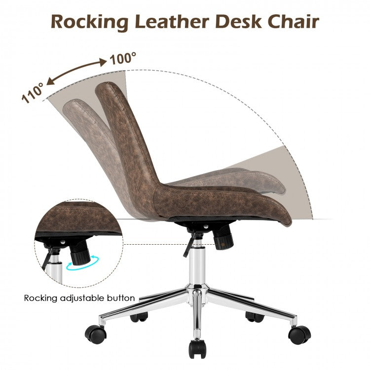 Leather Armless Adjustable Mid-Back Office Chair