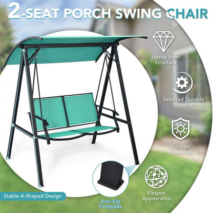 Outdoor Porch Steel Hanging 2-Seat Swing Loveseat with Canopy