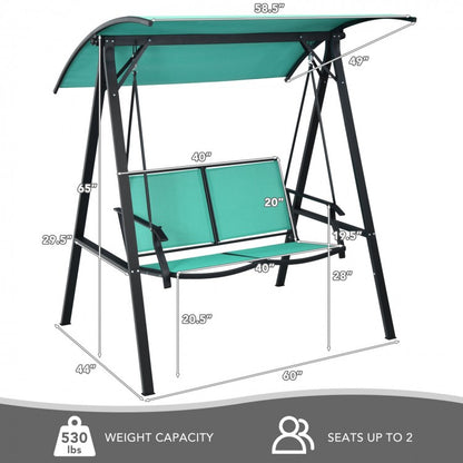 Outdoor Porch Steel Hanging 2-Seat Swing Loveseat with Canopy