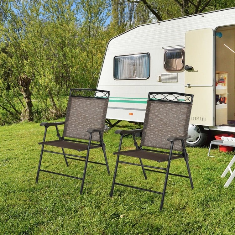 Ensemble de 2 chaises pliantes pour patio Ensemble de chaises de salle à manger portables avec accoudoirs