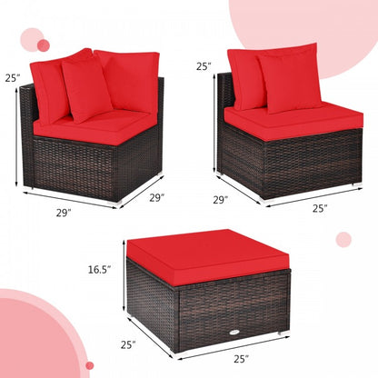 Ensemble de meubles de jardin ottomans en rotin et osier avec canapé rembourré, 4 pièces