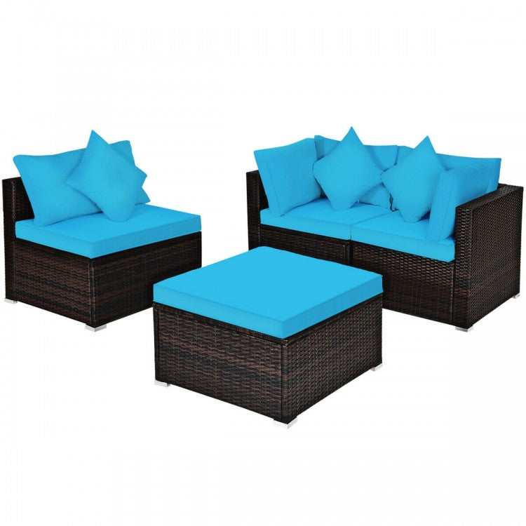 4 Pcs Ottoman Garden Deck Patio Rattan Wicker Furniture Set Cushioned Sofa