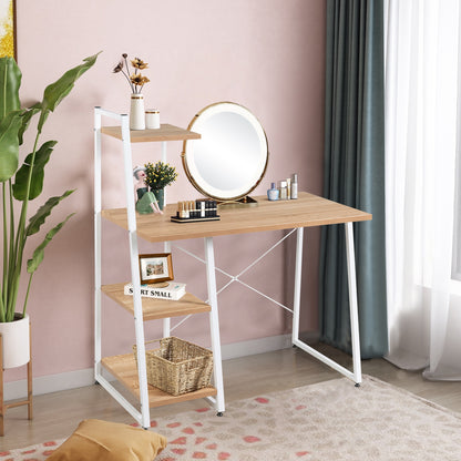 Bureau d'ordinateur compact avec 4 étagères à niveaux pour la maison et le bureau