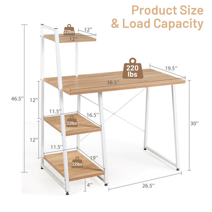 Bureau d'ordinateur compact avec 4 étagères à niveaux pour la maison et le bureau