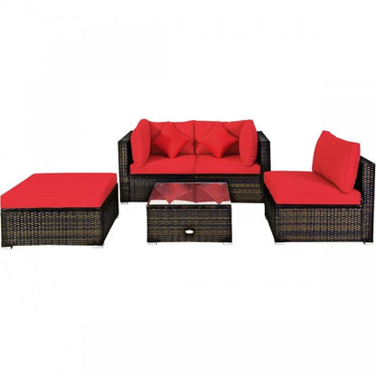 5 Pcs Outdoor Patio Rattan Furniture Set Sectional Conversation with Cushions