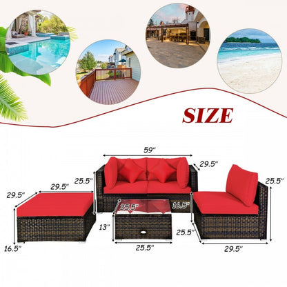 5 Pcs Outdoor Patio Rattan Furniture Set Sectional Conversation with Cushions