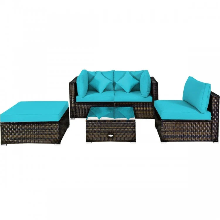 5 Pcs Outdoor Patio Rattan Furniture Set Sectional Conversation with Cushions