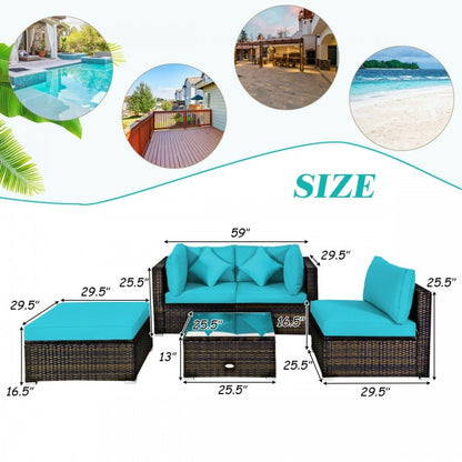 5 Pcs Outdoor Patio Rattan Furniture Set Sectional Conversation with Cushions