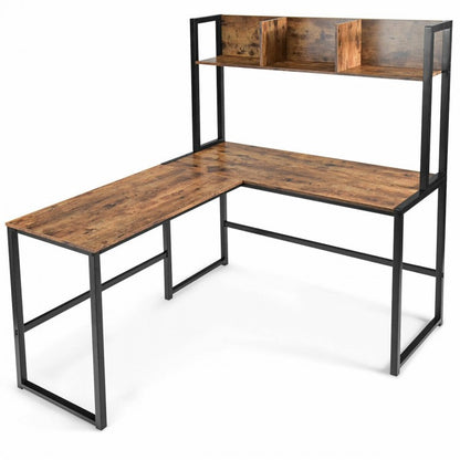 Industrial L-Shaped Desk Bookshelf 55 Inch Corner Computer Gaming Table