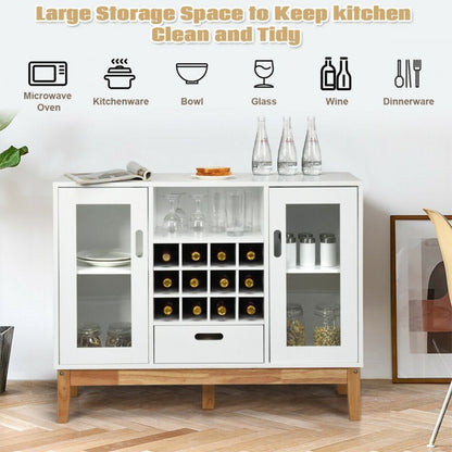 Armoire à vin en bois Buffet Console Serveur-Blanc