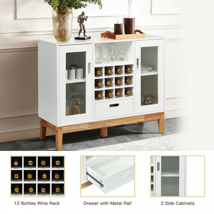 Wood Wine Storage Cabinet Sideboard Console Buffet Server-White