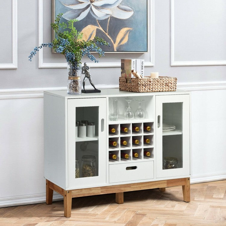 Armoire à vin en bois Buffet Console Serveur-Blanc