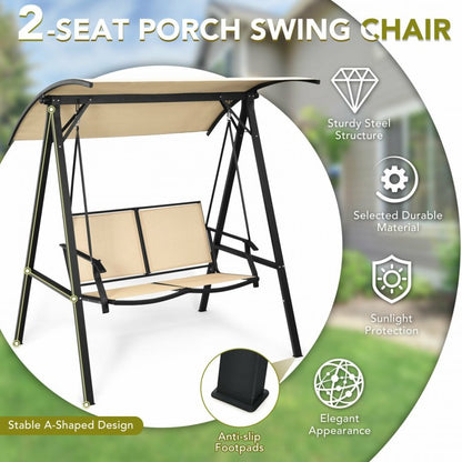 Outdoor Porch Steel Hanging 2-Seat Swing Loveseat with Canopy