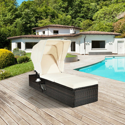 Outdoor Chaise Lounge Chair with Folding Canopy