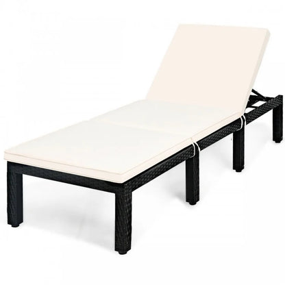 Chaise longue de patio en rotin avec coussins et hauteur réglable