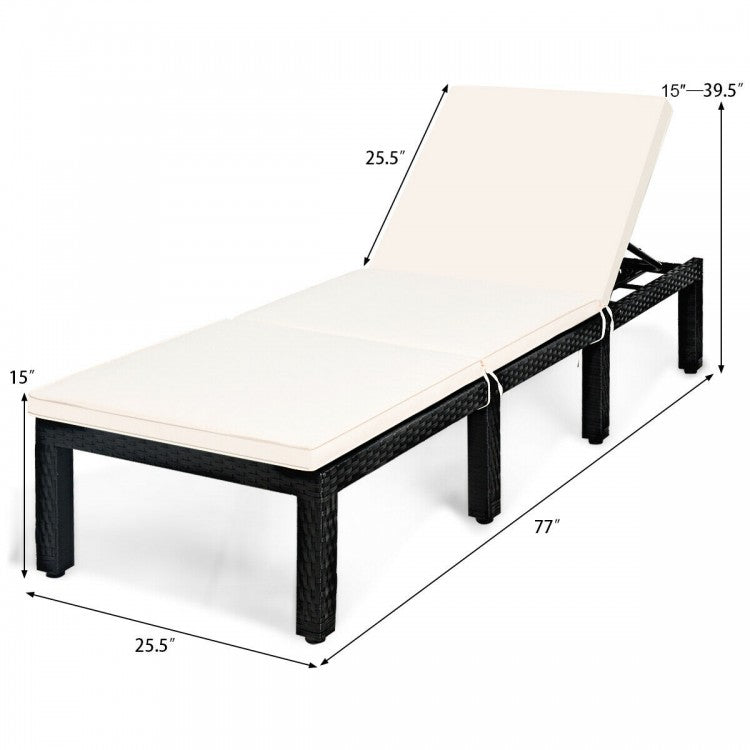 Chaise longue de patio en rotin avec coussins et hauteur réglable