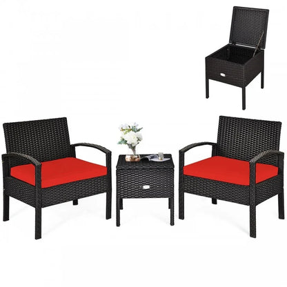 3 Piece PE Rattan Wicker Sofa Set with Washable and Removable Cushion for Patio