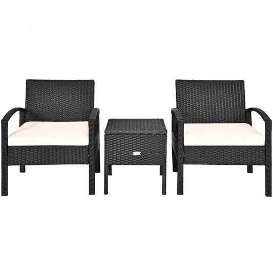 3 Piece PE Rattan Wicker Sofa Set with Washable and Removable Cushion for Patio