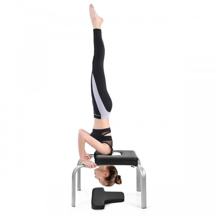 Yoga Iron Headstand Bench with PVC Pads for Family Gym-Black