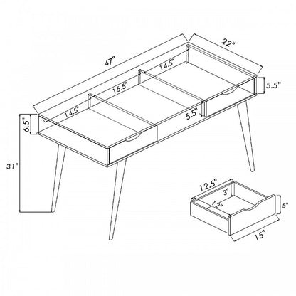 Bureau d'ordinateur en bois du milieu du siècle avec tiroirs de rangement