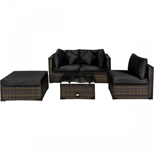 5 Pcs Outdoor Patio Rattan Furniture Set Sectional Conversation with Cushions