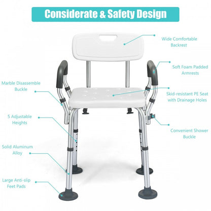 Shower Chair Spa Bathtub with Removable Armrests and Back