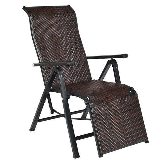 Fauteuil inclinable pliable en rotin réglable avec dossier pour patio