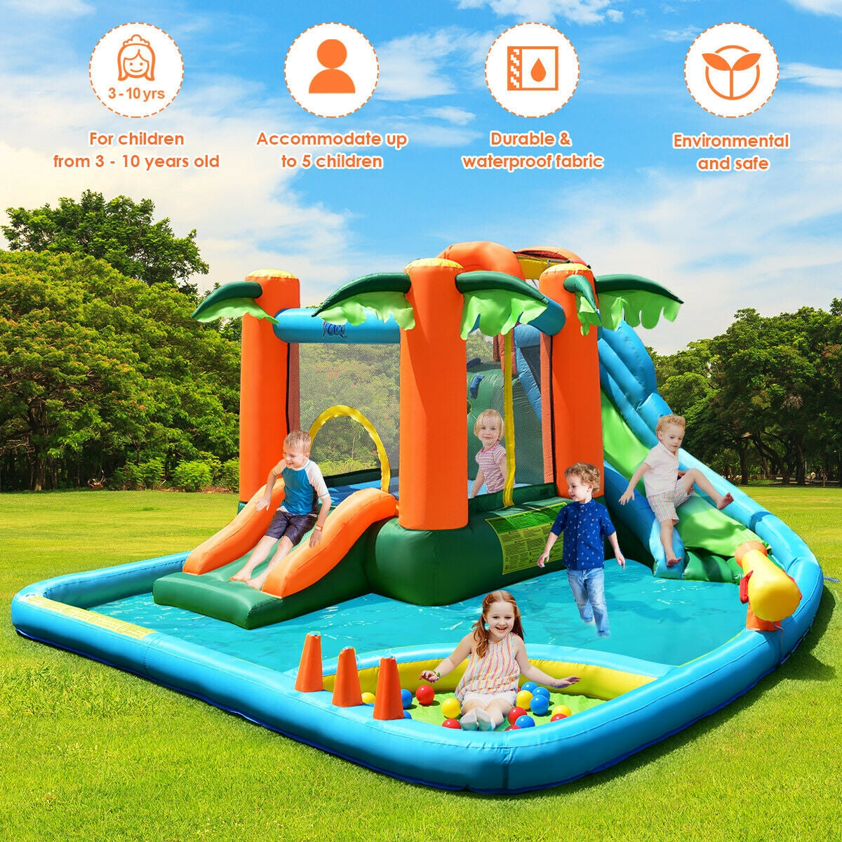 7-in-1 Inflatable Slide Bouncer with Two Slides