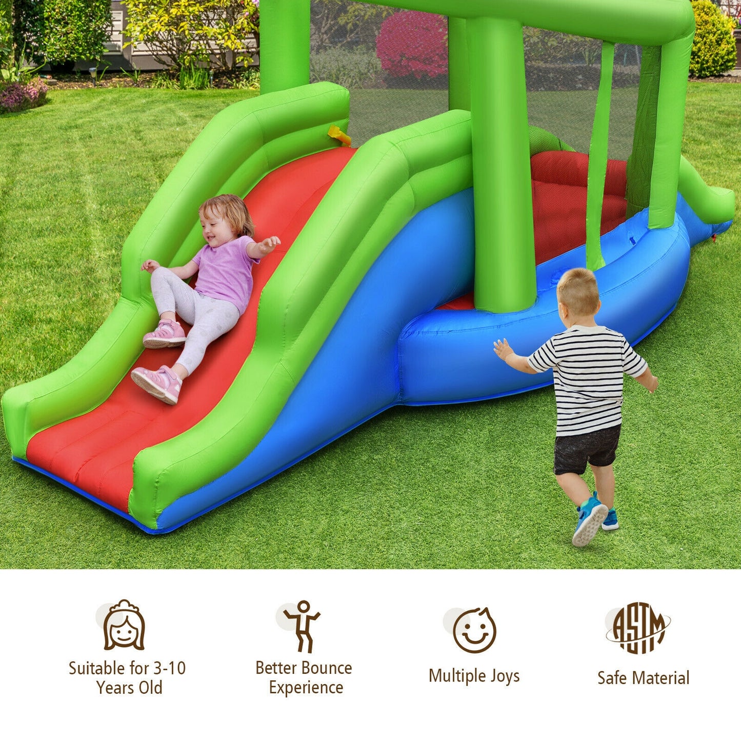 Inflatable Dual Slide Basketball Game Bounce House Without Blower