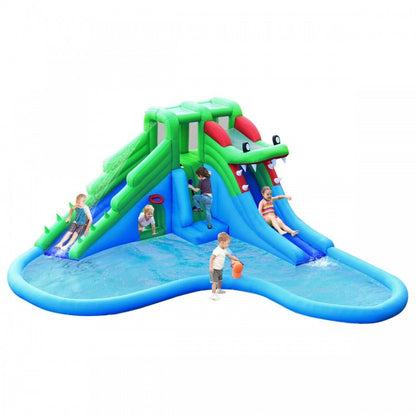 Parc aquatique gonflable Crocodile Bouncer Double toboggan Mur d'escalade sans souffleur