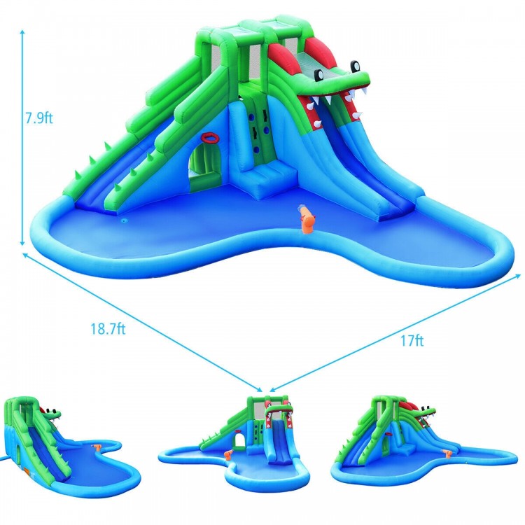 Parc aquatique gonflable Crocodile Bouncer Double toboggan Mur d'escalade sans souffleur