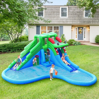 Parc aquatique gonflable Crocodile Bouncer Double toboggan Mur d'escalade sans souffleur